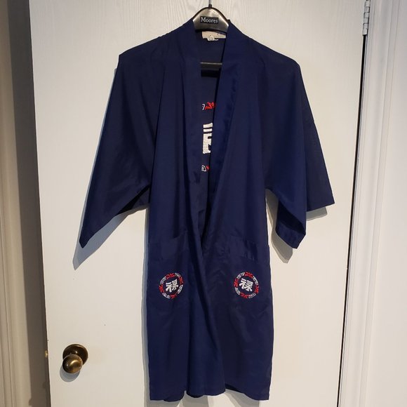 Men's Navy Kimono Robe - Picture 3 of 6